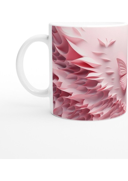 Pembe Kanatların Dansı: Soyut Kelebek Desenli Baskılı Kupa Bardak