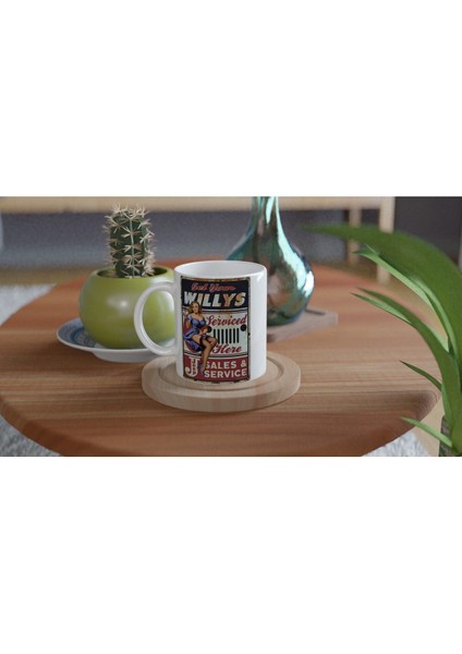 Willys Jeep Pin-Up Servis Temalı Retro Kupa fırsatları