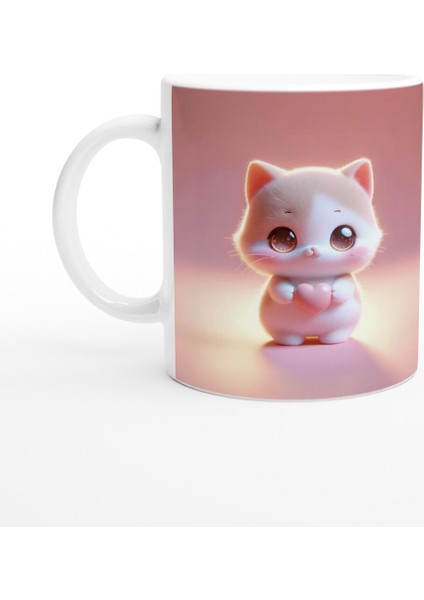 Kalpli Sevimli Kedi Figürlü Baskılı Kupa Bardak
