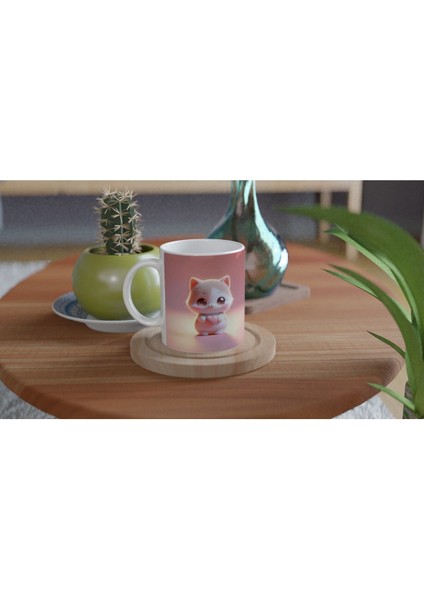 Kalpli Sevimli Kedi Figürlü Baskılı Kupa Bardak fırsatları