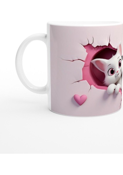 Pembe Çatlak Duvarın Içinden Bakan Neşeli Kediler Temalı Baskılı Kupa Bardak fiyatları