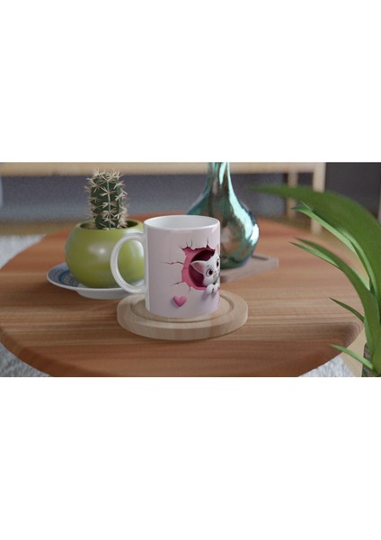 Pembe Çatlak Duvarın Içinden Bakan Neşeli Kediler Temalı Baskılı Kupa Bardak fırsatları