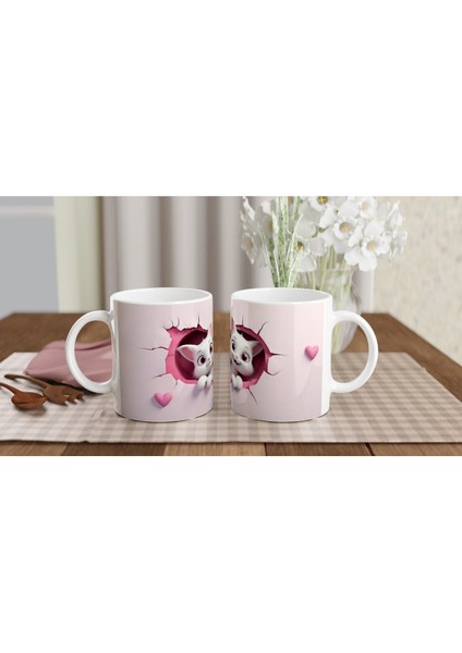 Pembe Çatlak Duvarın Içinden Bakan Neşeli Kediler Temalı Baskılı Kupa Bardak indirimleri