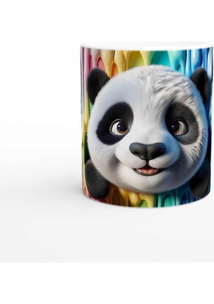 Renkli Damlaların Arasından Bakan Sevimli Panda Temalı Baskılı Kupa Bardak