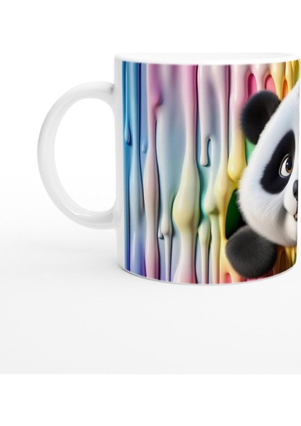 Renkli Damlaların Arasından Bakan Sevimli Panda Temalı Baskılı Kupa Bardak fiyatları