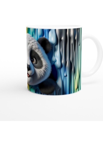 Renkli Damlaların Arasından Bakan Sevimli Panda Temalı Baskılı Kupa Bardak modelleri