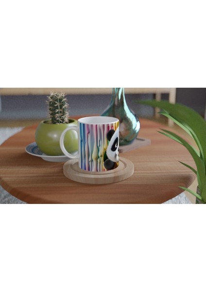 Renkli Damlaların Arasından Bakan Sevimli Panda Temalı Baskılı Kupa Bardak fırsatları