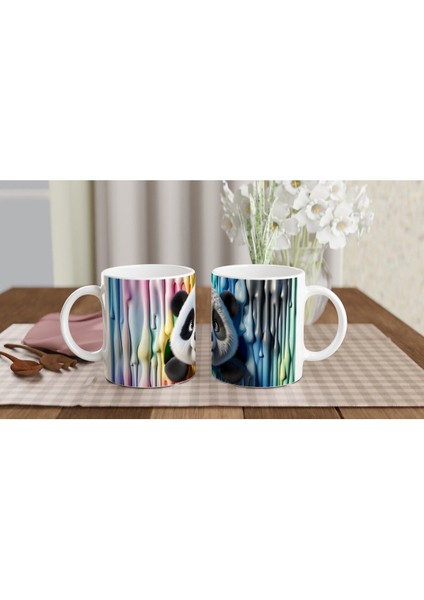 Renkli Damlaların Arasından Bakan Sevimli Panda Temalı Baskılı Kupa Bardak indirimleri