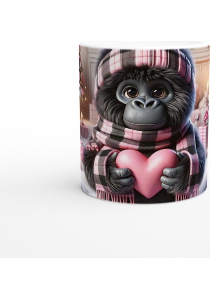 Sevgili Hediye Paketi Temalı Sevimli Goril Baskılı Kupa Bardak