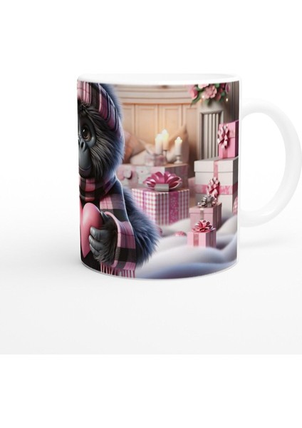 Sevgili Hediye Paketi Temalı Sevimli Goril Baskılı Kupa Bardak modelleri