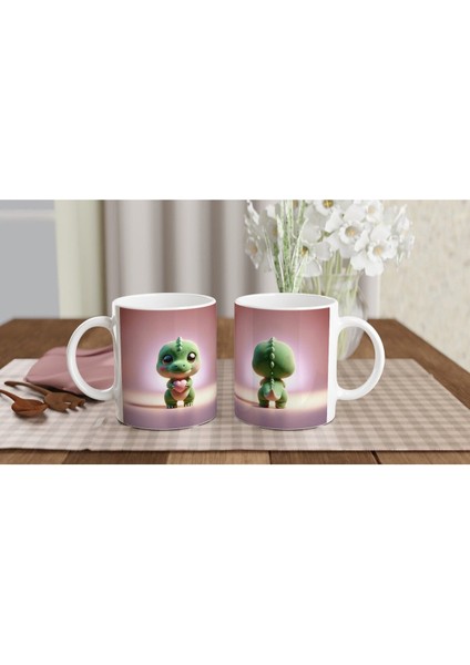 Kalp Tutan Sevimli Dinozor Temalı Baskılı Kupa Bardak indirimleri