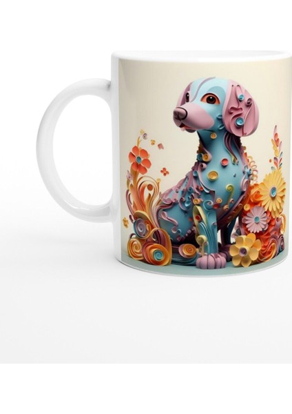 Pastel Çiçekli Köpek Baskılı Kupa Bardak