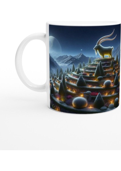 Oğlak Burcu Baskılı Kahve Kupası - Ay Işığında Zodyak Bahçesi Vs2