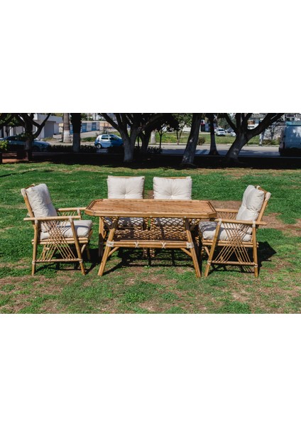 Nilüfer 4 Kişilik Bambu Masa Takımı Bahçe Mobilyası