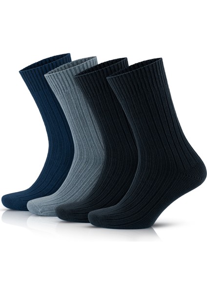4 Çift Kadın Erkek Renkli Bio Naturel %100 Doğal Pamuklu Ribana Örgü Dikişsiz Soket Çorap 3012