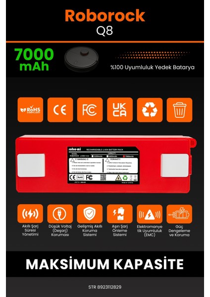 Robo- Mi Roborock Q8 7000MAH Robot Süpürge Bataryası - Gerçek Kapasite, Maksimum Güvenlik modelleri