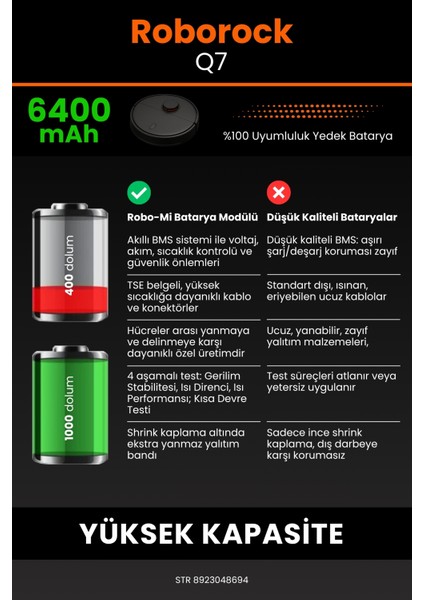 Roborock Q7 6400mAh Robot Süpürge Bataryası - Koruma Katmanlı Batarya Teknolojisi