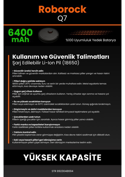 Roborock Q7 6400mAh Robot Süpürge Bataryası - Koruma Katmanlı Batarya Teknolojisi