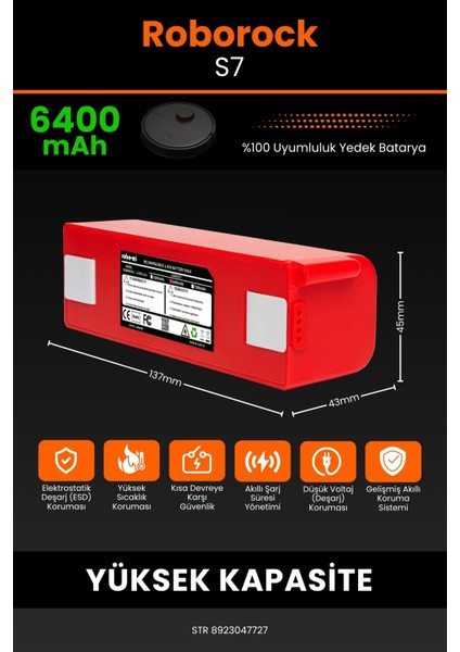 Roborock S7 6400mAh Robot Süpürge Bataryası - Gerçek Kapasite, Maksimum Güvenlik fiyatları