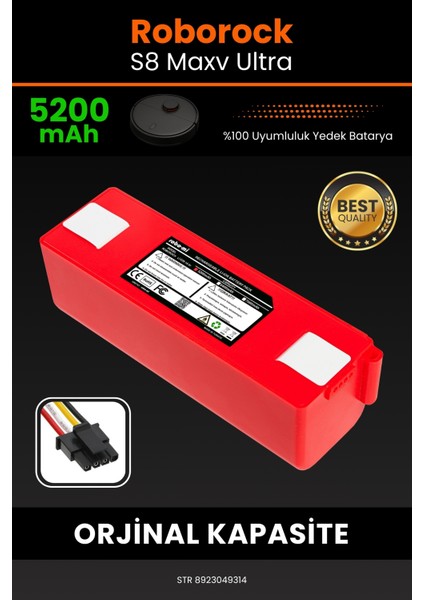 Roborock S8 Maxv Ultra 5200mAh Robot Süpürge Bataryası - Yüksek Yoğunluklu Li-ion Hücre