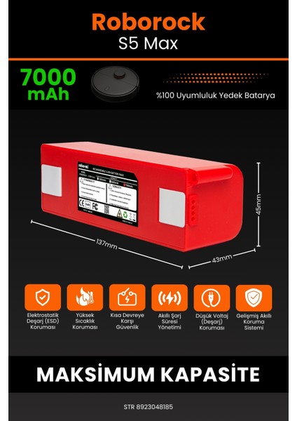Roborock S5 Max 7000mAh Robot Süpürge Bataryası - Sertifikalı Güvenlik, Gerçek Kapasite fiyatları