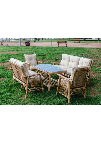 7 Kişilik Bambu Oturma Grubu 3+2+1+1+Masa Balkon Takımı