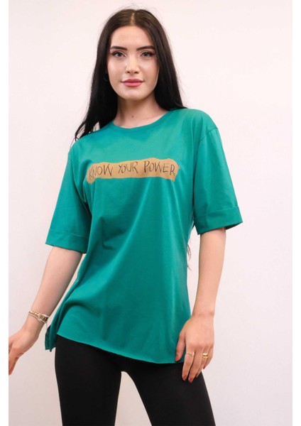 Bisiklet Yaka Oversize Tshirt Yeşil