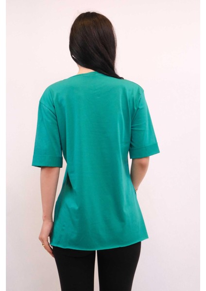 Bisiklet Yaka Oversize Tshirt Yeşil fiyatları