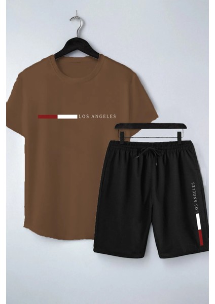 Los Angeles Baskılı Alt Üst Takım - Unısex Tshirt Şort Takım - Battal Beden Mevcut - Caglisa