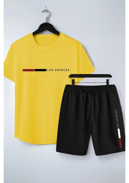 Los Angeles Baskılı Alt Üst Takım - Unısex Tshirt Şort Takım - Battal Beden Mevcut - Caglisa