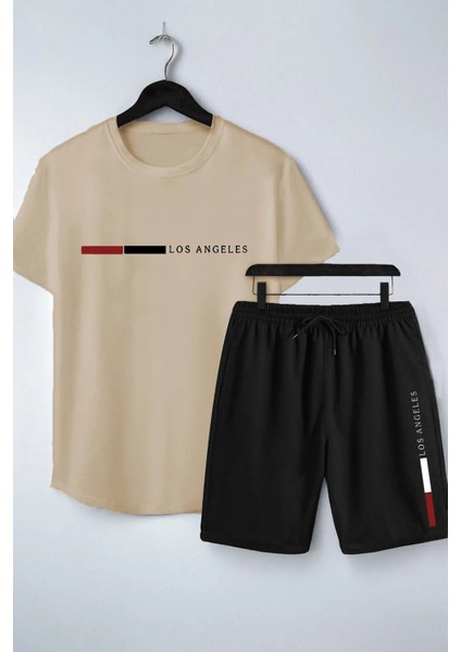 Los Angeles Baskılı Alt Üst Takım - Unısex Tshirt Şort Takım - Battal Beden Mevcut - Caglisa