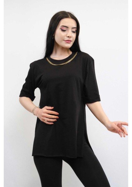 Zincir Aksesuarlı Tshirt Siyah