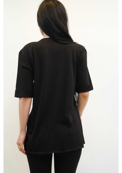 Zincir Aksesuarlı Tshirt Siyah modelleri