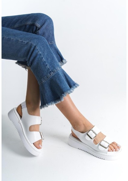 Dolgu Topuklu Çift Bantlı Tokalı Kadın Sandalet Yazlık Hafif Kadın Sandalet Ortopedik Kadın Sandalet