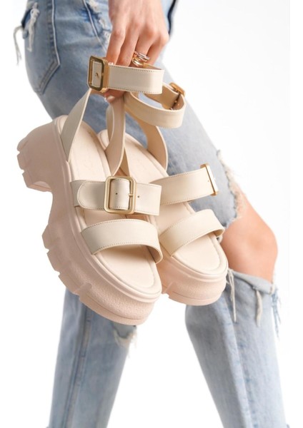 Dolgu Topuk Sandalet Kadın Dolgu Topuk Sandalet Dolgu Topuklu Bej Krem Renk Sandalet Yeni Sezon 7 cm fiyatları