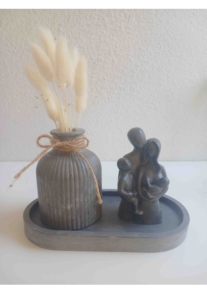 El Yapımı Taş Tozu Aile Biblo & Dekoratif Vazo ve Tepsi Seti - Modern Minimalist Tasarım