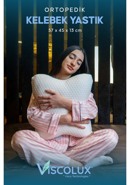 Kelebek Yastık - Özel Ortopedik Boyun Destekli Visco Yastık 57X45X13 Yeşil