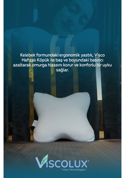 Kelebek Yastık - Özel Ortopedik Boyun Destekli Visco Yastık 57X45X13 Yeşil