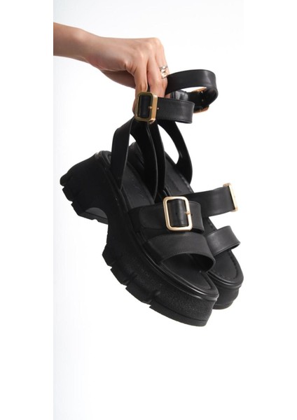 Dolgu Topuk Sandalet Kadın Dolgu Topuk Sandalet Dolgu Topuklu Siyah Renk Sandalet Yeni Sezon 7 cm fiyatları