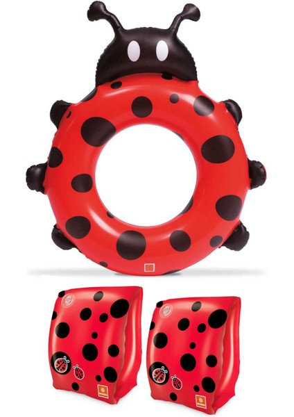 2-6 Yaş Uğur Böceği Yüzme Kolluk ve Can Simidi Şişme Kolluk ve Simit Set