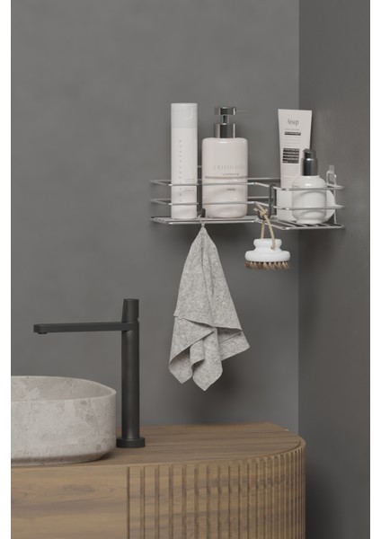 Krom Gümüş Yapışkanlı Banyo Köşeliği Köşe Rafı Duş Şampuanlık Duvar Düzenleyici Organizer modelleri