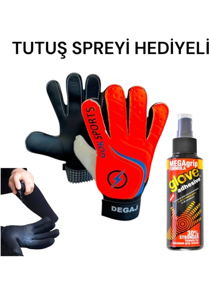 Degaj Çocuk Kaleci Eldiveni Bilek Bandajlı Kaleci Tutuş Eldiveni Spreyi 5-6-7 cm Avuç Içi