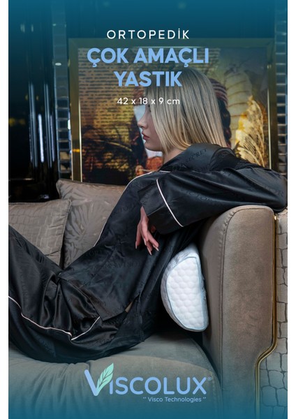 Çok Amaçlı Ortopedik Visco Yastık - Çok Fonksiyonlu Hamile Yastığı 42X18X9 Mavi