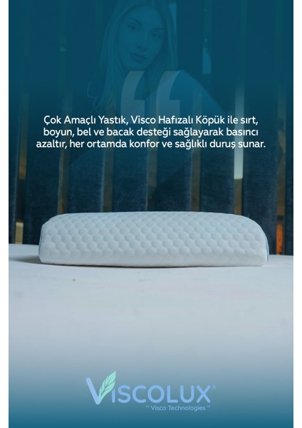 Çok Amaçlı Ortopedik Visco Yastık - Çok Fonksiyonlu Hamile Yastığı 42X18X9 Mavi indirimleri