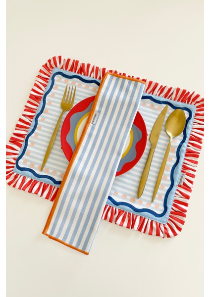Fırfırlı, Marin, Istakoz Desenli, Etnik, Renkli, Çizgili Amerikan Servis 35X45 cm (1 Adet) fırsatları