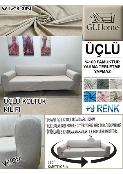 %100 Pamuk Petek Kumaş 3 Lü Komple Giydirme Kanepe & Çekyat, Bohem, Porto, Vb. Model Koltuk Kılıfı