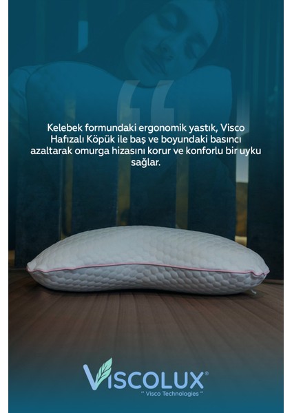 Kelebek Yastık - Özel Ortopedik Boyun Destekli Visco Yastık 57X45X13 Pembe indirimleri