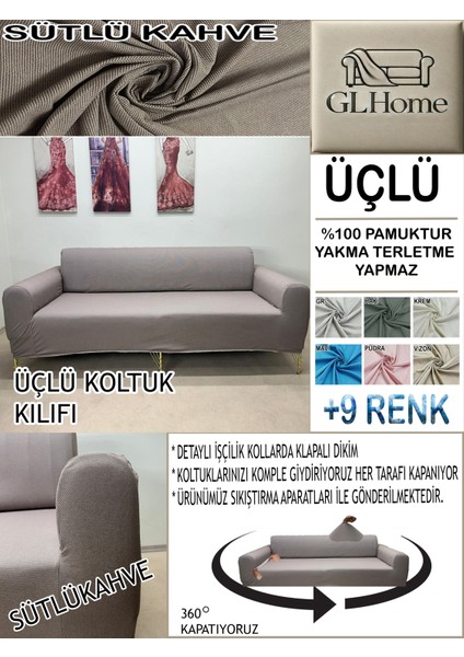 %100 Pamuk Petek Kumaş 3 Lü Komple Giydirme Kanepe & Çekyat, Bohem, Porto, Vb. Model Koltuk Kılıfı