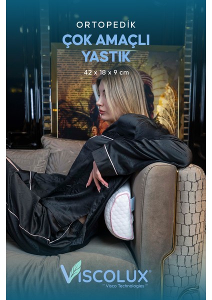 Çok Amaçlı Ortopedik Visco Yastık - Çok Fonksiyonlu Hamile Yastığı 42X18X9 Pembe