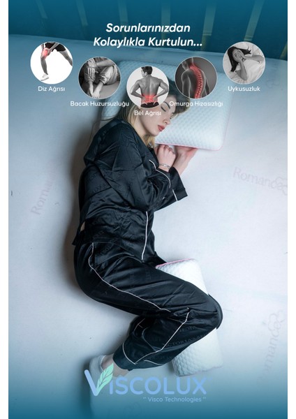 Çok Amaçlı Ortopedik Visco Yastık - Çok Fonksiyonlu Hamile Yastığı 42X18X9 Pembe